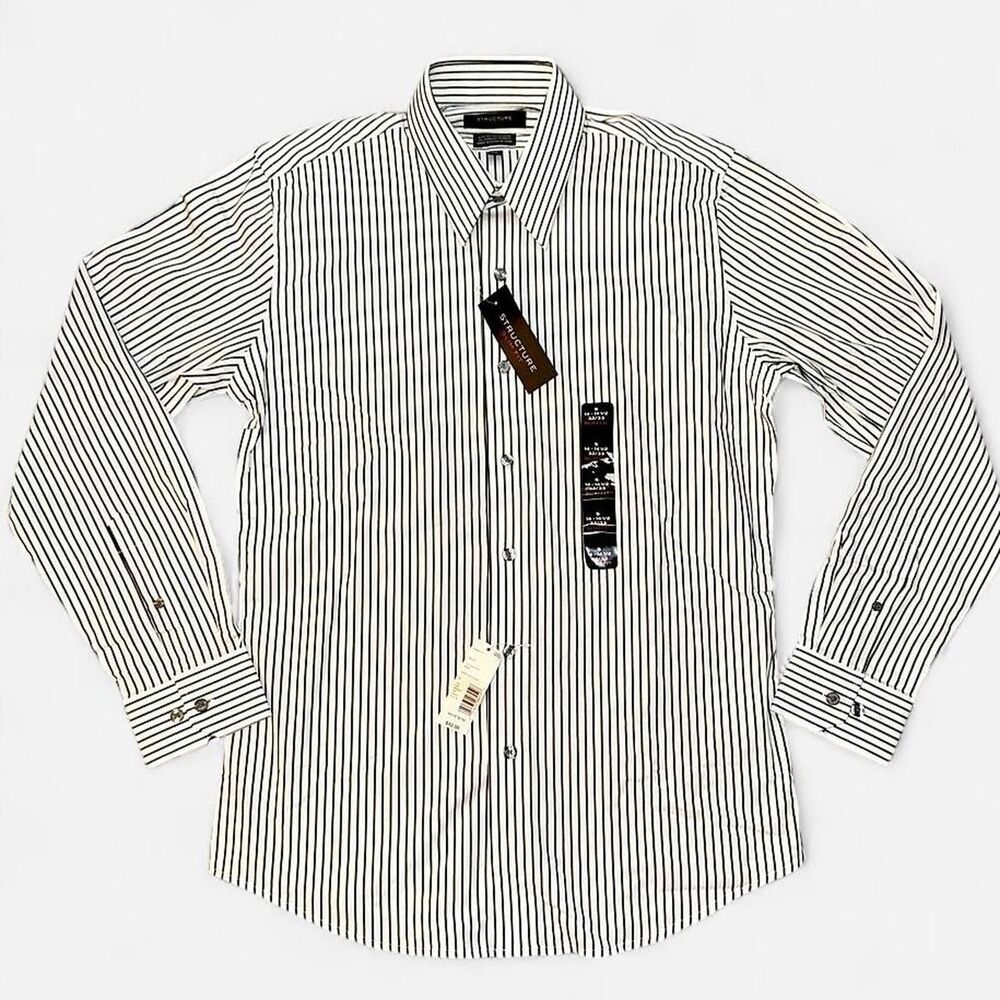 White and Black Pinstripe Button Down Long Sleeve Dress Shirt - NWT